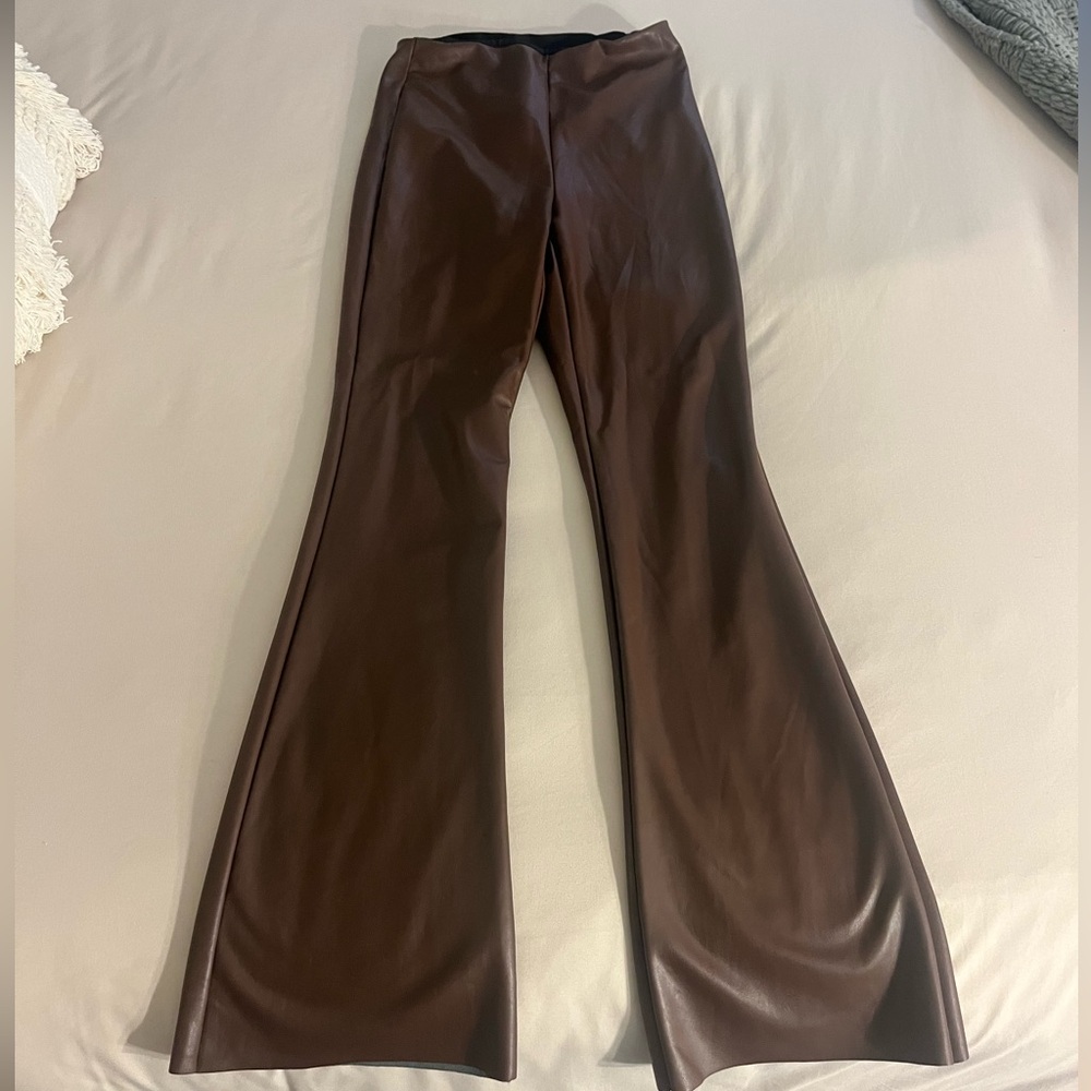 Brown Flared Leather Pants